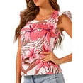thumbnail image 4 of INSPIRE CHIC Women's Tropical Printed Square Neck Ruffle Tank Top M Pink White, 4 of 6