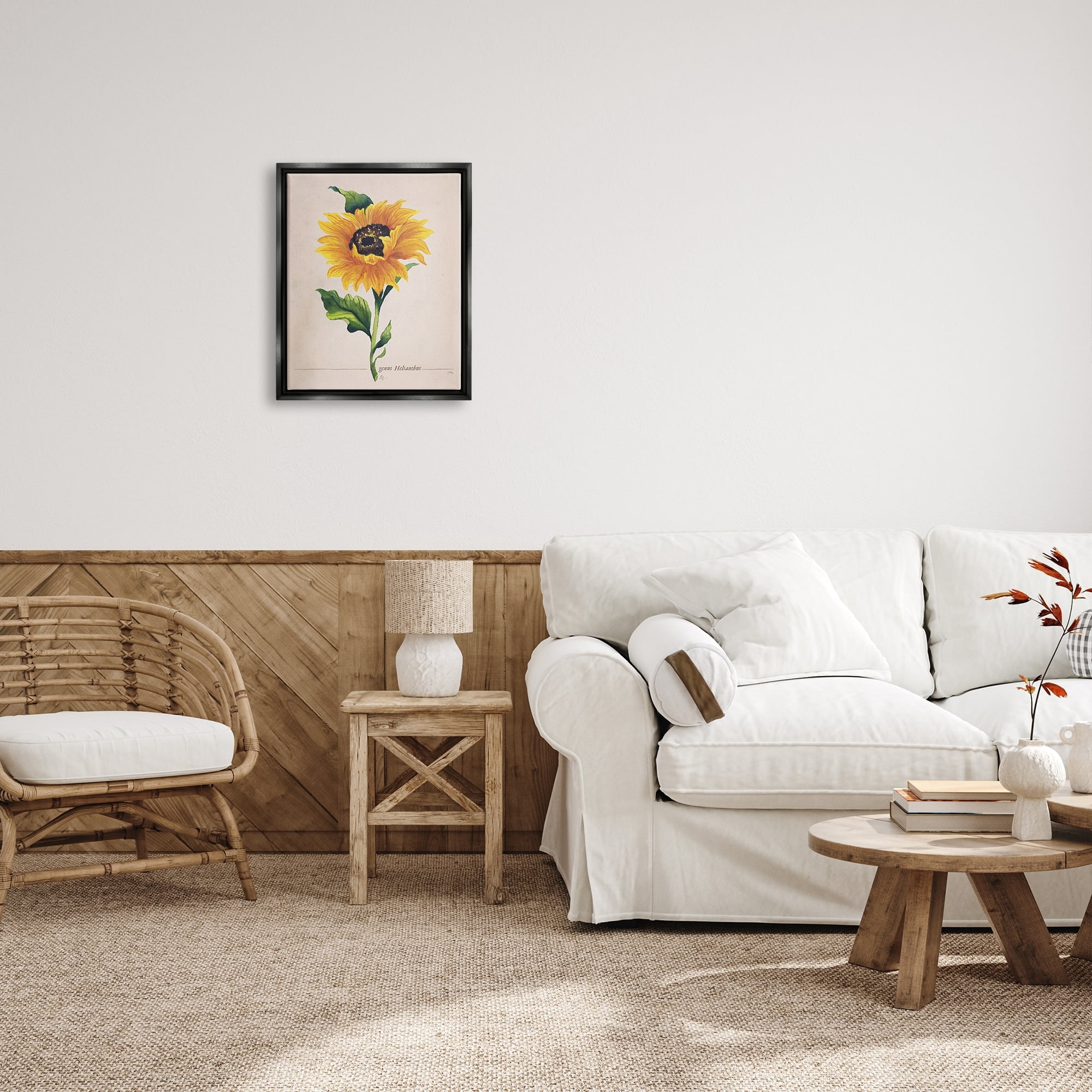 Stupell Industries Single Sunflower Blossom Genus Name Study Page Graphic Art Luster Gray Floating Framed Canvas Print Wall Art, Design by Elizabeth Medley