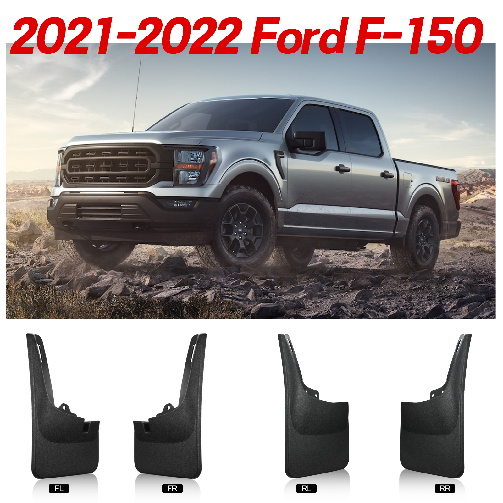 SPEEDWOW 4 pcs Mud Flaps Scratch Resistant Mud Flaps Splash Guards Fit for 2021-2022 F-150 Without Fender Flares.（No Drilling Required）