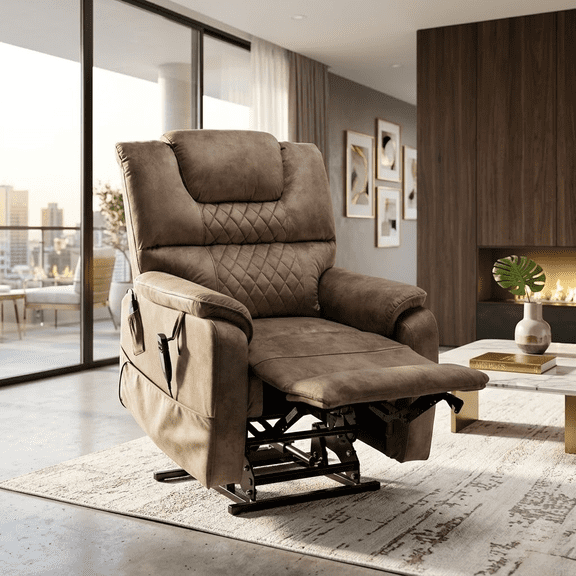 Howcool Lift Recliner Chair Lay Flat 180°, Dual Motor Power Lift Chair with Massage and Heating, Infinite Position Heavy Duty Oversized Recliner for Elderly Living Room,Brown