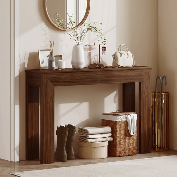HOMCOM 47" Console Table, Modern Narrow Sofa Table for Living Room, Entryway, Hallway, Walnut
