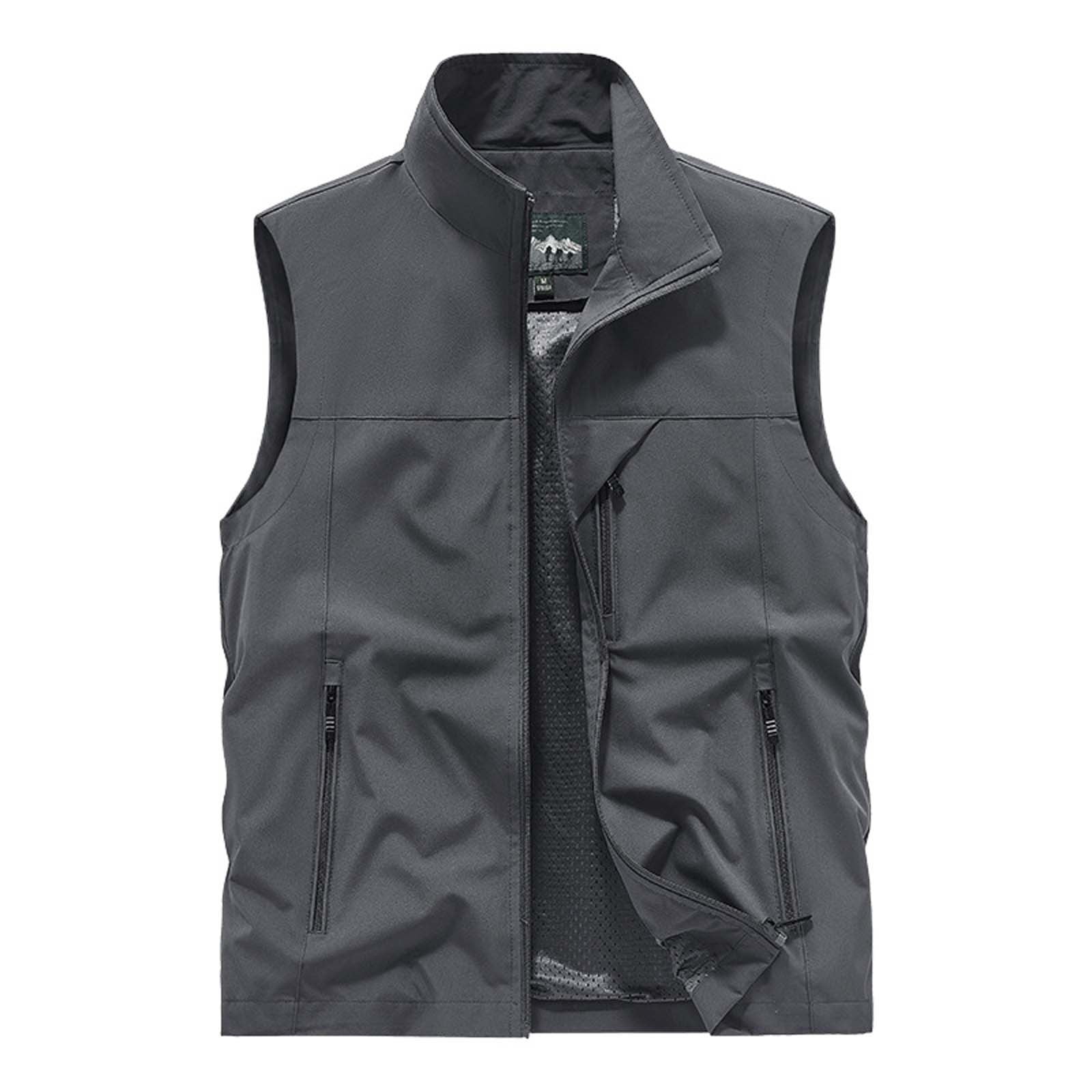 BiZtdJrK Men Vest Solid Color Stand Collar Sleeveless Workwear Jacket Slim Fit Outdoor Lightweight Vests for Travel Hiking Running 50% Percent Off Sales Today Gray L