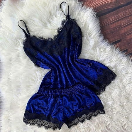 

New Women Sexy Lingerie Camisole Bow Shorts V-Neck Tops Velvet Pajamas Sleepwear