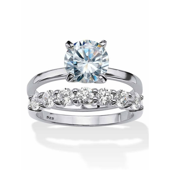 PalmBeach Jewelry Round Cubic Zirconia 2-Piece Solitaire Bridal Ring Set 2.70 TCW in Platinum-plated Sterling Silver