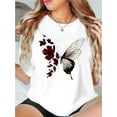 thumbnail image 1 of T-Shirt à Manches Courtes Col Rond Décontracté pour Femmes, Tissu Polyester Extensible Moyen, avec Imprimé Papillon et Floral, pour Confort Toutes Saisons, Fête des Pères, Fête des Mères, Nouvel An, Festival de Printemps, 1 of 6
