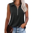 thumbnail image 2 of Summer Sleeveless Half Sleeve Solid Knit Tops Lapel Tank Vest, 2 of 6