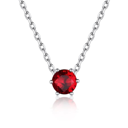Suplight 925 Sterling Silver 6 Prong Birthstone Necklace, Dainty Small Crystal Jewelry for Women