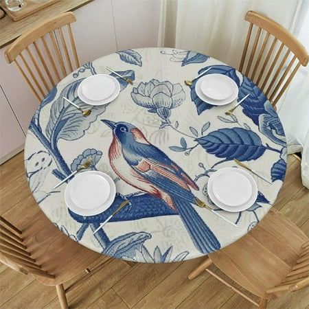 

YANMS Flower Pattern Bird Round Table Cover Waterproof Resistant Fabric 100% Polyester Fiber 42-46