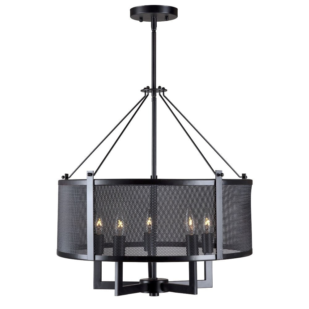 26670504Forte LightingFive Light Drum Pendant Black Finish with