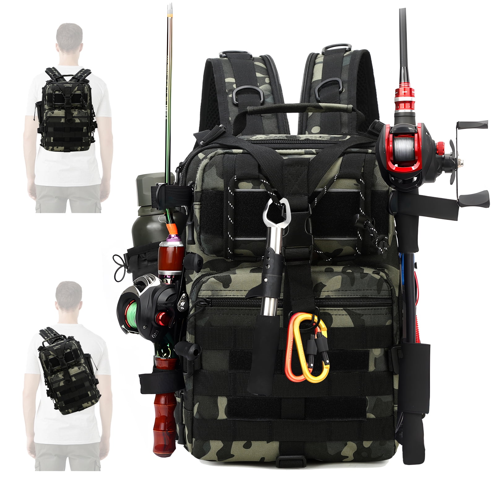 YTAKY 45L Fishing Bag, Fishing Backpack with Rod Holder, Waterproof, Fishing Tackle bags, Breathable Shoulder Sling Fishing Gear Bag Green