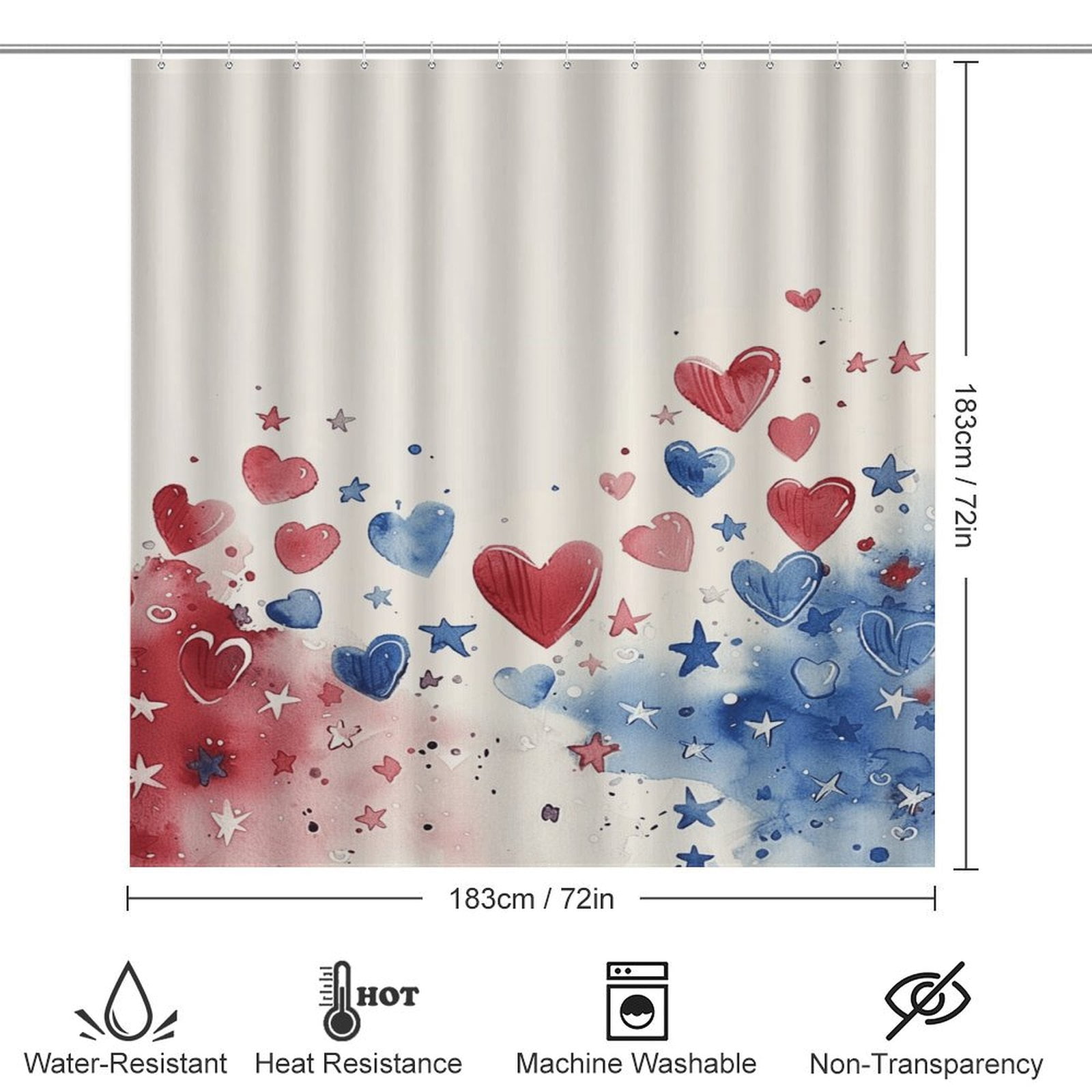 4th of July 4Pcs Shower Curtain Set Shower Curtain Set with Carpet Bath Mat