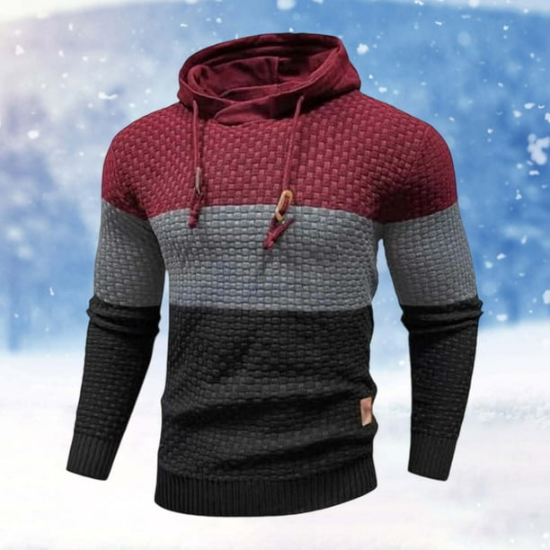 MHFRRA Sudadera Deportiva Informal de Manga Larga con Capucha y Bloques de Color para Hombre, Otoño E Invierno Rojo