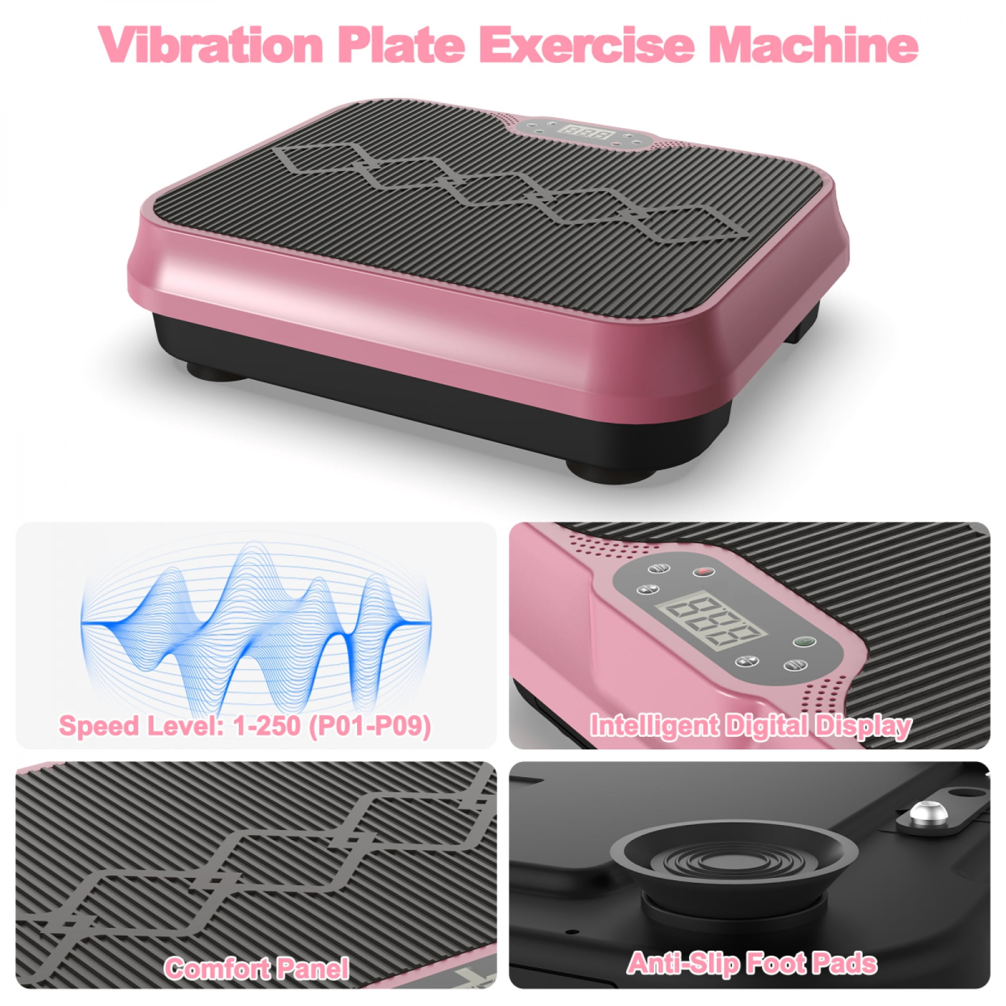 Vibration Plate Exercise Machine with Remote & Resistance Bands,Rose Red