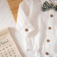 thumbnail image 5 of Infant Baby Boys 2 Piece Formal Fall Outfit, Long Sleeve Shirt Gingham Suspender Pants Gentle Suit For Wedding First Birthday Party for 3 6 9 12 18 Months,Green,3-6 Months, 5 of 9