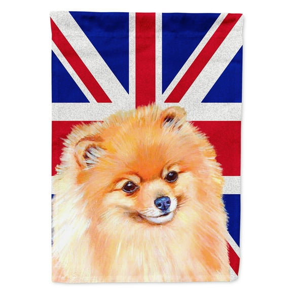 Pomeranian with English Union Jack British Flag Garden Flag