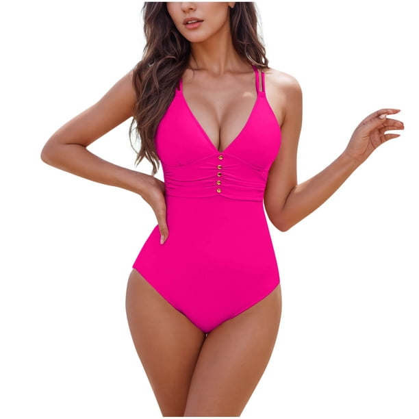 Traje de baño de una pieza para mujer, conjuntos de bikini para mujer, bikinis de moda de color liso con espalda cruzada ajustable, trajes de baño de nailon para mujer