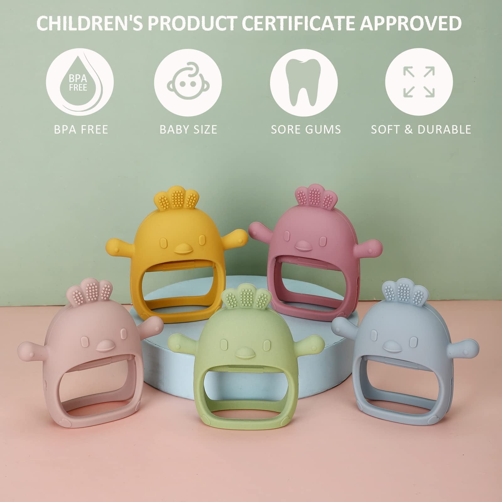 Silicone Baby Teether Toy for Infants 3+ Months, BPA Free Anti-Drop Silicone Mitten Teething Toy for Soothing Sore Gums, Baby Chew Toys for Sucking Needs