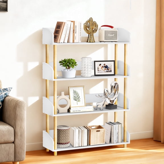 OUTONLIFE 4 Tier Open Bookshelf, Modern Bookshelves, Freestanding Storage Shelving Unit for Home Office Living Room Bedroom,White