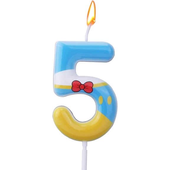 Bougies Chiffres Bleu Jaune Blanc, Décoration de Gâteau d'Anniversaire à Thème de Dessin Animé pour Fête et Célébration (5)