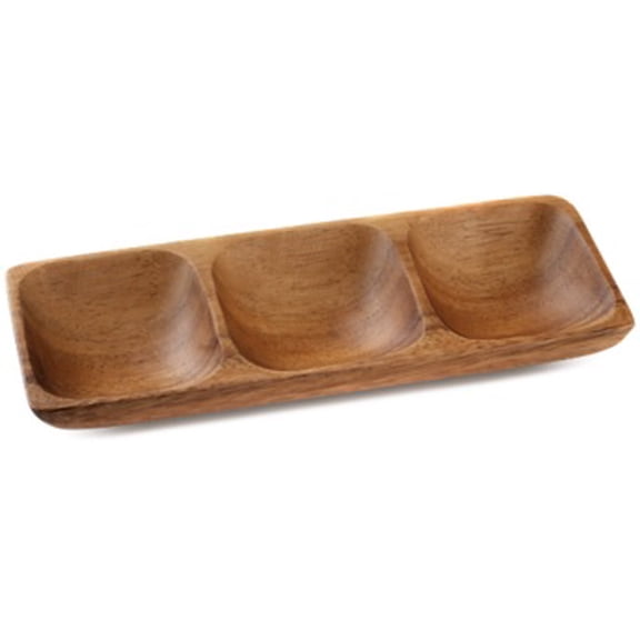 Island Imports Acacia Wood 3 Compartment 7/8"x7.5" Sauce Dish