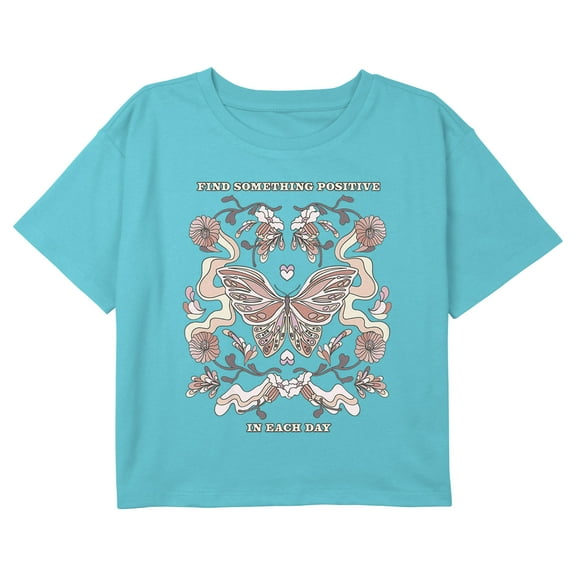 Girl's Lost Gods Positive Day Boho Butterfly Graphic Cropped T-Shirt Blue X Small