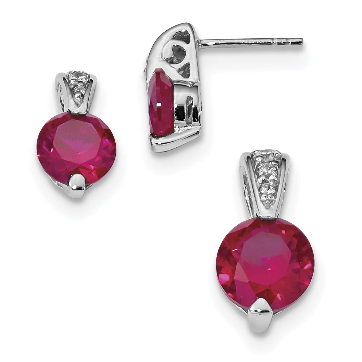 925 Sterling Silver Red Cubic Zirconia Earrings And Pendant Set