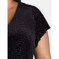 thumbnail image 3 of Terra & Sky Black Label Women's Plus Size Velvet Flutter Sleeve Dress, 0X-5X, 3 of 4