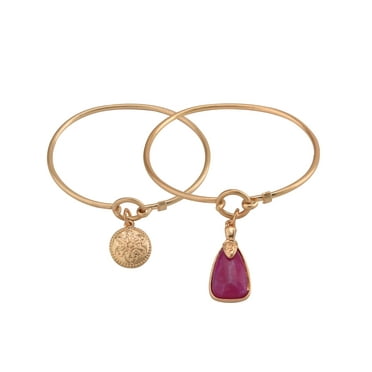 The Pioneer Woman Adult Female Gold-Tone Metal Stone and Charm 2pc Latch Bracelet Sets