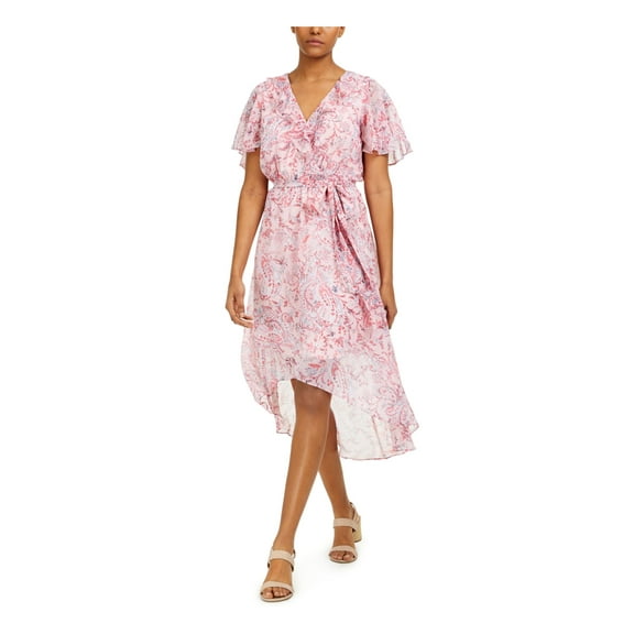 Bar III Women's Printed High-Low Dress Pink Size Medium