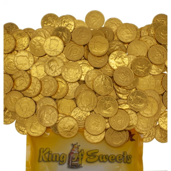 Milk Chocolate Gold Coins 2 Pounds in a Resealable Bulk King of Sweets Bag
