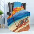 thumbnail image 4 of Seaside Soft Flannel Fleece Throw Blanket, Deck Chairs Overlooking Tropical Sea of Thailand Beach Exotic Holiday Picture, Cozy Plush for Indoor and Outdoor Use, 50" x 70", Orange Blue, by Ambesonne, 4 of 5