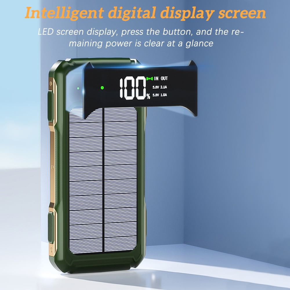 Solar Charger 10000mAh High Capacity Solar Power Bank with Built-in USB C & USB Input Cables, Fast Charge Portable Phone Charger with 4 Outputs & 2 Inputs for iPhone Samsung Tablet