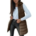 thumbnail image 2 of Puffer Vest Women Winter Warm Long Quilted Sleeveless Jackets with Pockets Fall Fashion Zip Up Puffy Coat Outerwear Coffee S, 2 of 5