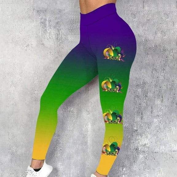 Xixinqiwan Women's Mardi Gras Leggings,Women's Mask Printed Stretch Yoga Leggings Mardi Gras Novelty 2025 Carnival Party Costume