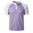 thumbnail image 3 of ZHOGXU Fashion Patchwork Short Sleeve O Neck Men's T Shirts With Button Casual Top Outdoor Activities, 3 of 6