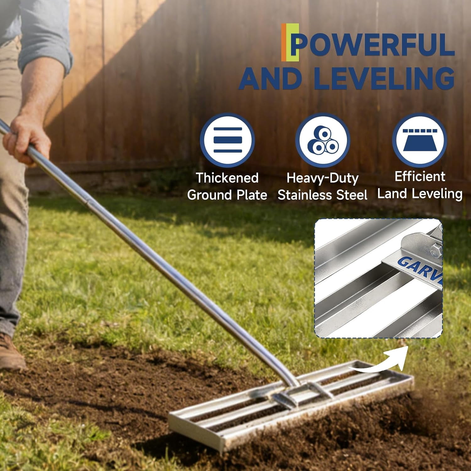 Lawn Leveling Rake, 36" x 10" Level Lawn Tool, Heavy Duty Stainless Steel Lawn Leveler Tool with 6.5 FT Extended Handle, Yard Leveling Rake Suit for Garden, Golf Lawn, Farm