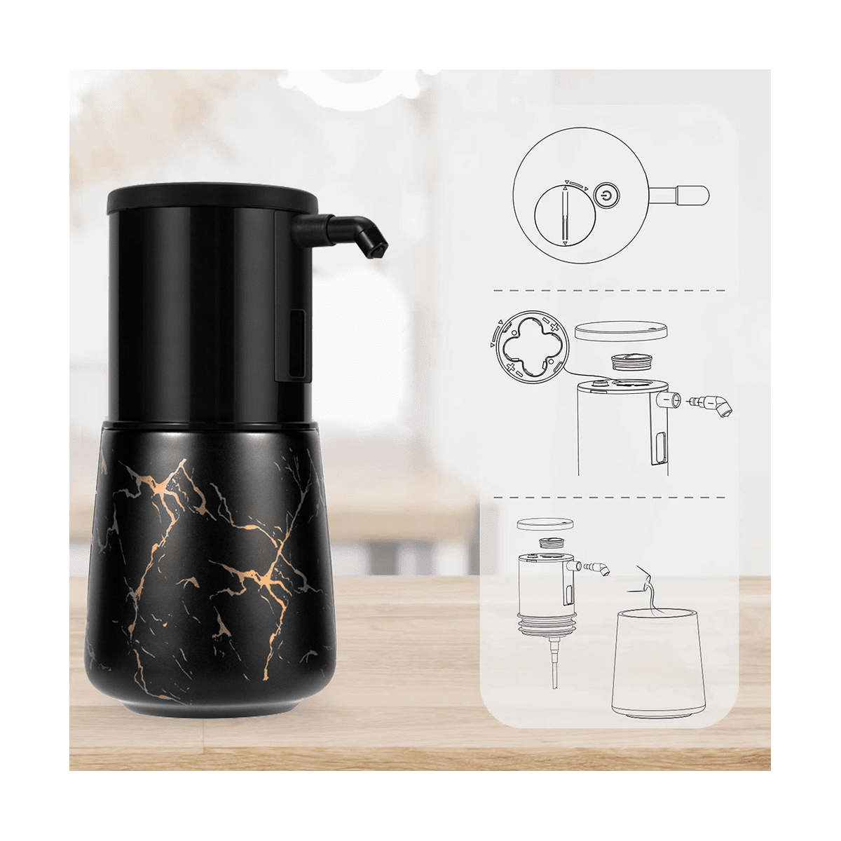 Automatic Soap Dispenser Kitchen, Foaming Soap Dispenser Bathroom, Foam Soap Dispenser Touchless for Bathroom Black