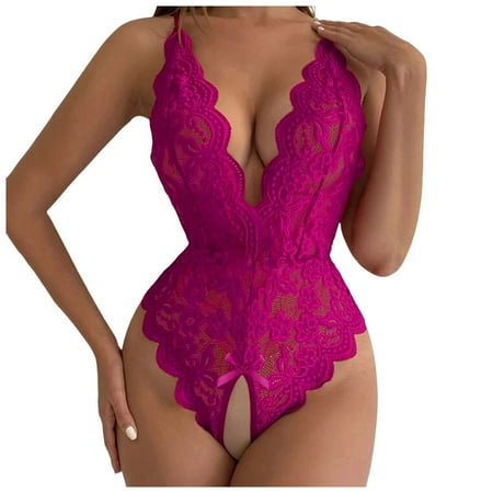 Women s Lingerie Crotchless 1 PC Womens Crotchless Lingerie Hot Pink Curvy Girl Lingerie S