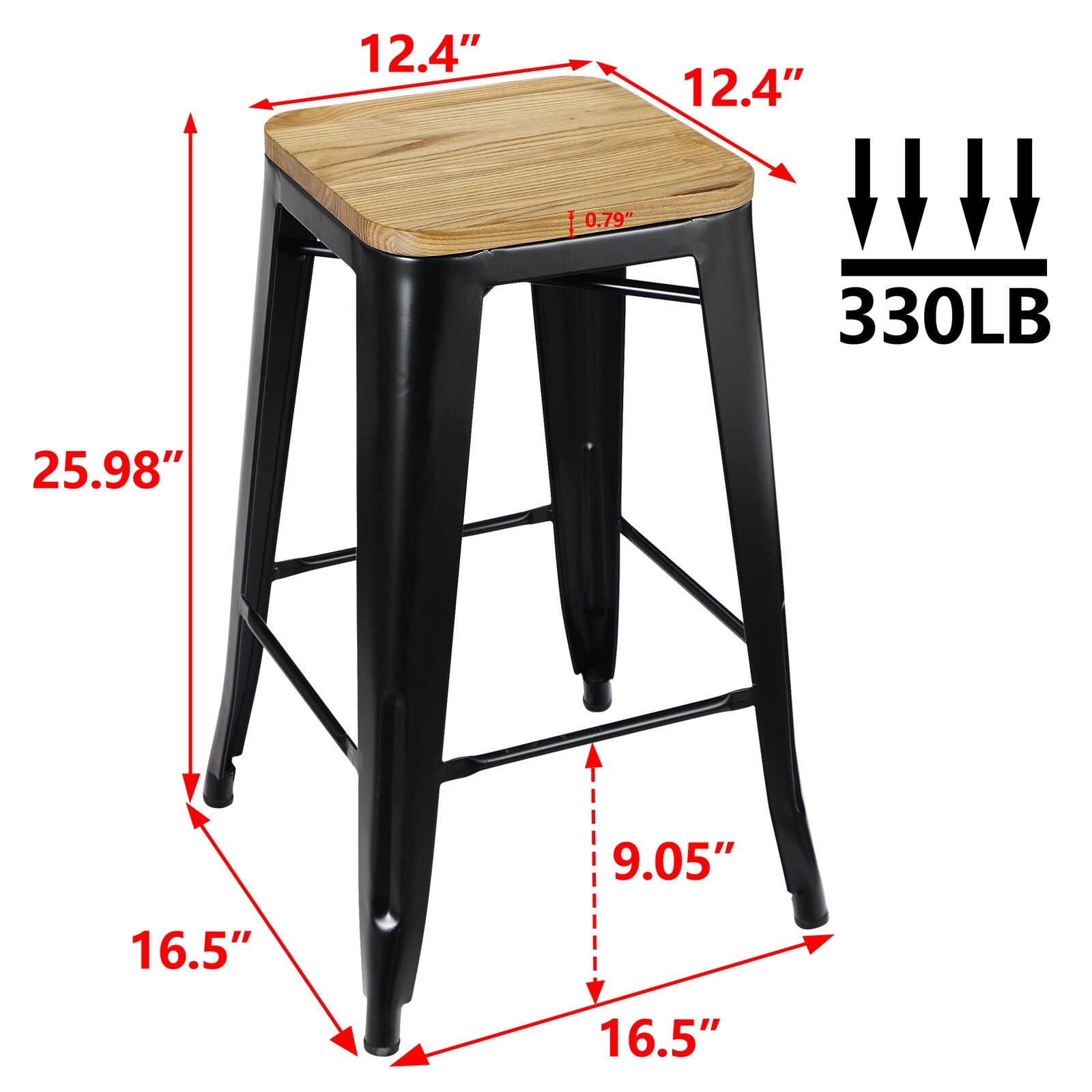 330 lbs Capacity ZENY Set of 4 Metal Bar Stools 26 Counter Height with Wooden Seat Stackable Indoor/Outdoor Barstools