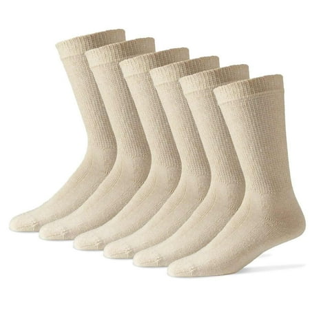 MDR Diabetic Socks Crew Length for Men and Women with Full Sole 12 Pairs Non-Binding Wide Top Comfort & Support (10-13, Beige/Tan)