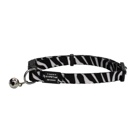 Blue Frog Track N Guard 1X Protective Designer Break Away Cat Collar & I.D. Tag  Zebra Black