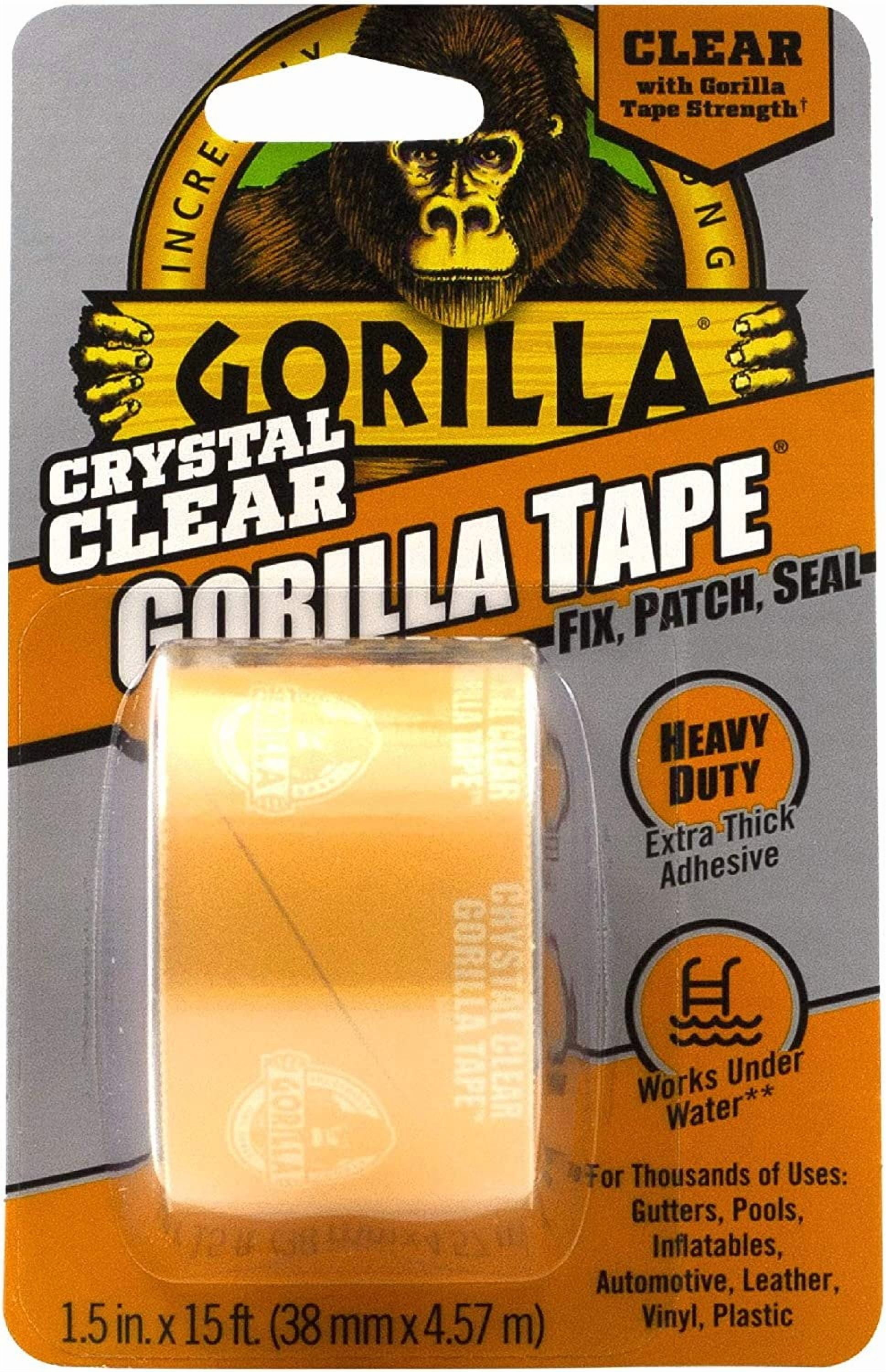 Gorilla Crystal Clear Repair Duct Tape, 1.88" x 5 yd, Clear, Pack of 5