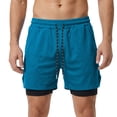 thumbnail image 2 of Men's 2-in-1 Athletic Shorts, Quick Dry Workout Shorts with Built-in Compression Liner, Elastic Waist Drawstring with Side Slit Swim Trunks Sky Blue XL, 2 of 8