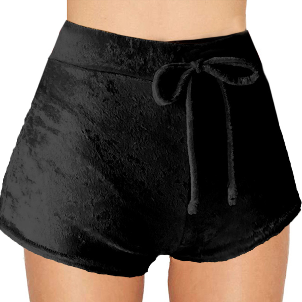 Women Velvet Drawstring Elastic Shorts Casual High Waist Skinny Short Pants USA