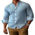 thumbnail image 1 of PENGXIANG Classic Buttoned Henley Shirt for Men with Retro Cotton Linen Fabric, 1 of 8