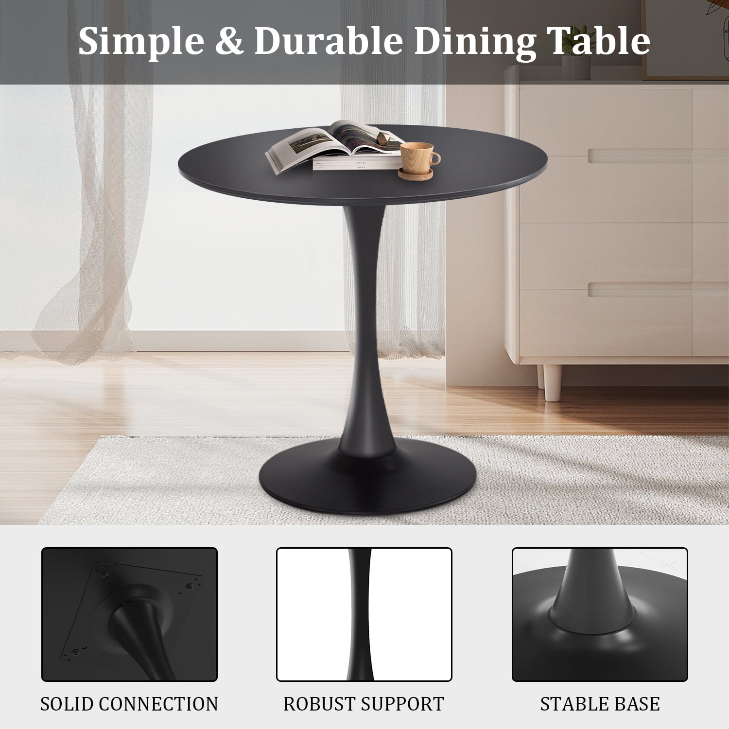 Rongbuk 31.5" Round Pedestal Dining Table, Black