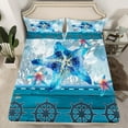 thumbnail image 2 of Homewish Blue Watercolor Starfish Full Size Sheets, Nautical Rudder Print Bed Sheets, Dreamy Coral Sheet Sets, Microfiber Bedroom Decor, 4-Piece, 2 of 7