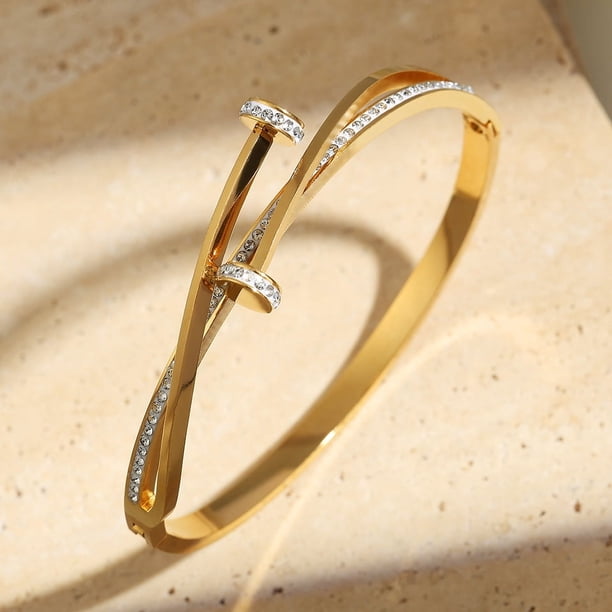 Europa y los Estados Unidos pulsera de la suerte de trébol de cuatro hojas de acero inoxidable caliente pulsera de uñas de moda para mujer brazaletes de oro