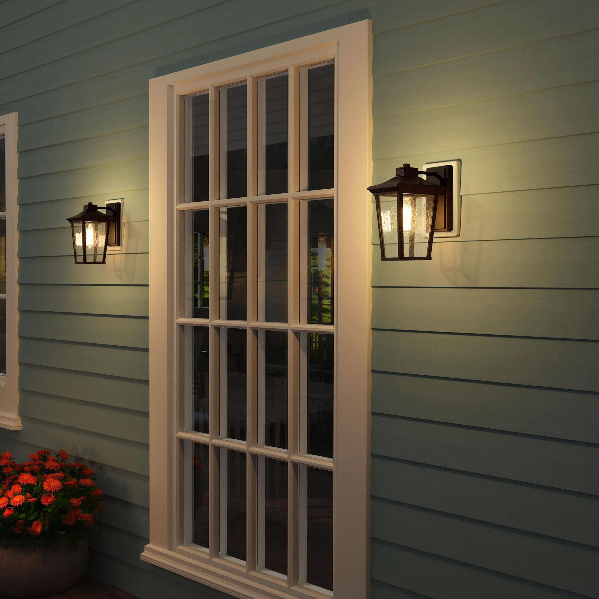LNC Jusiz 11-in H Black and Seeded Glass Medium Base (E-26) Outdoor Wall Light,11"H