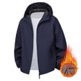 thumbnail image 2 of Timoontee Fleece Jacket Men Casual Hooded Jacket Outdoor Warm Windbreaker Fall Winter Jacket Coat Solid Zip Up Jacket with Zip Pockets Blue M, 2 of 2